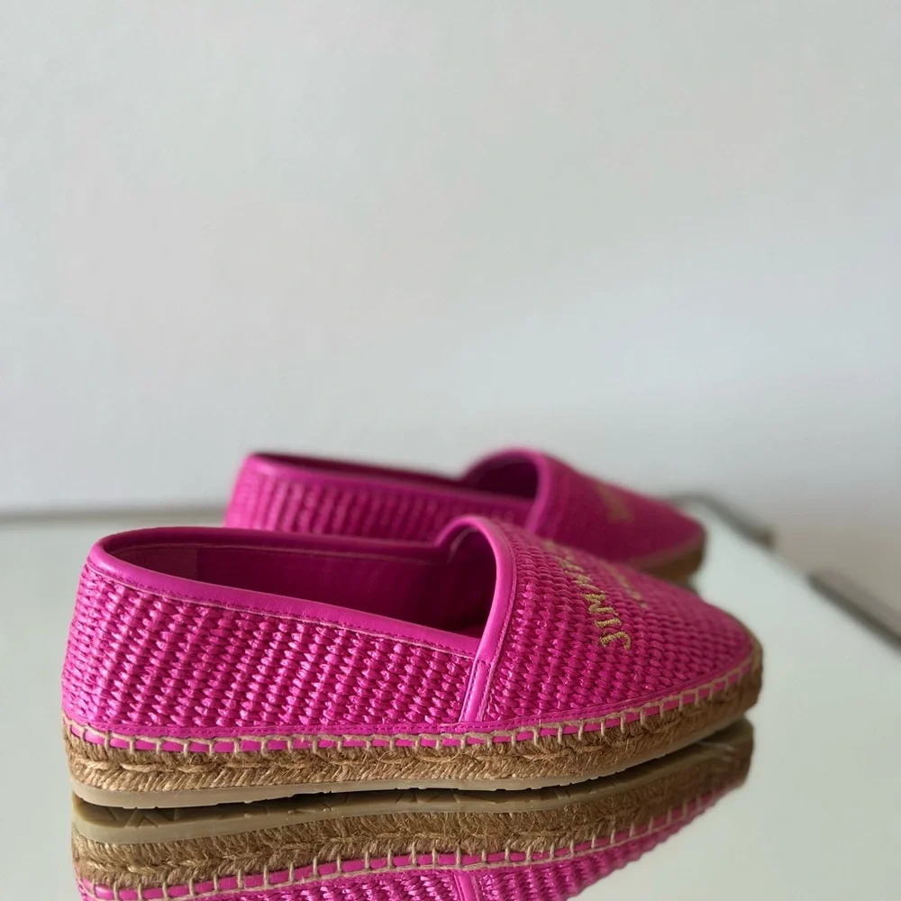 New JIMMY CHOO Brie Flat logo raffia espadrilles $595 37